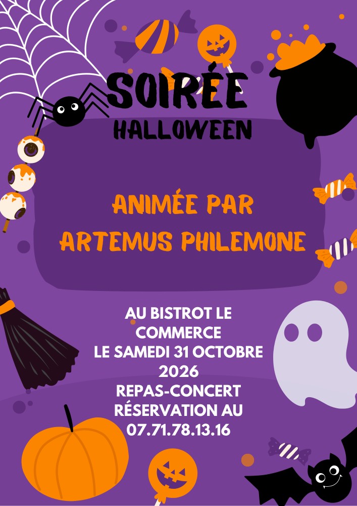 Affiche Soirée Halloween costume enfant Illustration Ludique Orange Violet (1).png